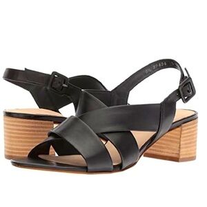 Paul Green Leather Strappy Sandal Stacked Heel Ankle Strap Black/Tan SZ 7.5